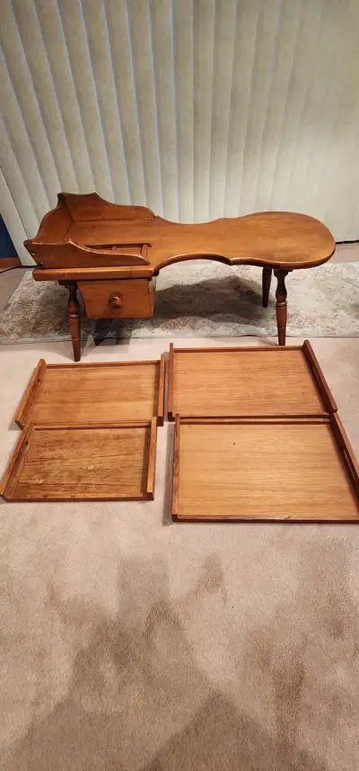 Vintage Solid Maple Guitar Shaped Table, 4 Wood Serving Trays, View more
