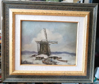 Vintage original oil painting WINDMILL signed by John poogoss