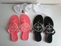 4 Women's Flat Flip-Flops with Metal - Size 7 and 8