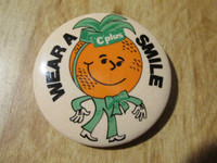 Wear a MR. C PLUS Smile Button Pin Sunkist Soda Pop Vintage Toy