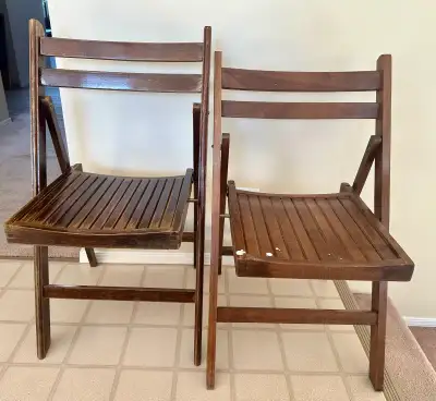 Chairs, Vintage folding wooden slat chairs. Each easily folds up for easy compact storage. All wood...