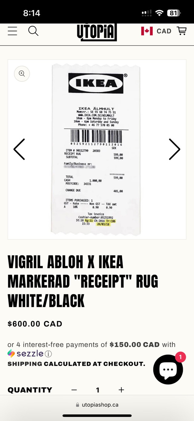 Virgil Abloh C IKEA Receipt Rug in Rugs, Carpets & Runners in Calgary - Image 4