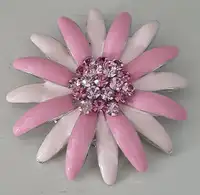 Vintage enameled metal & crystal flower pink daisy pendant