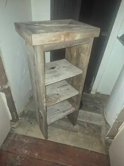 Reclaimed vintage barnboard cubby shelf, View more