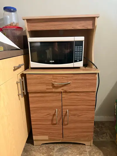 microwave with wooden storage cabinet , View more