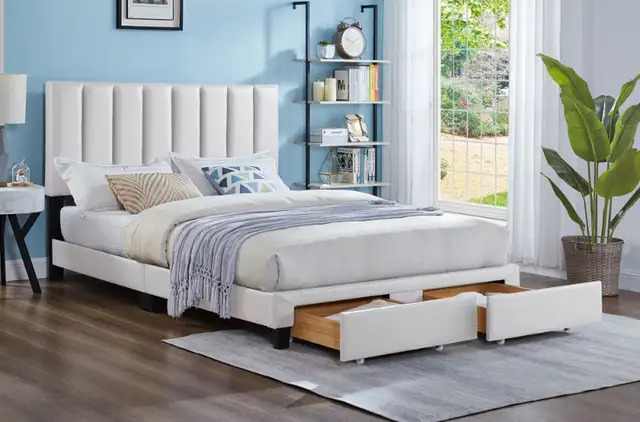 STORAGE PLATFORM BEDS WITH PANEL TUFTED ADJUSTABLE HEADBOARD.