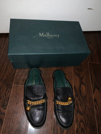 Authentic Mulberry Cambridge Chain Open-Back Leather Loafer #36