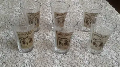 Set of 6 Coca Cola Vintage Glasses--16oz Victorian Lady Flair, View more