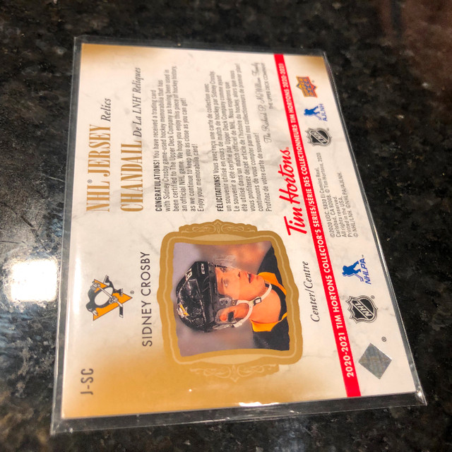 2020-21 UPPER DECK TIM HORTONS #J-SC SIDNEY CROSBY JERSEY RELICS in Arts & Collectibles in Strathcona County - Image 2