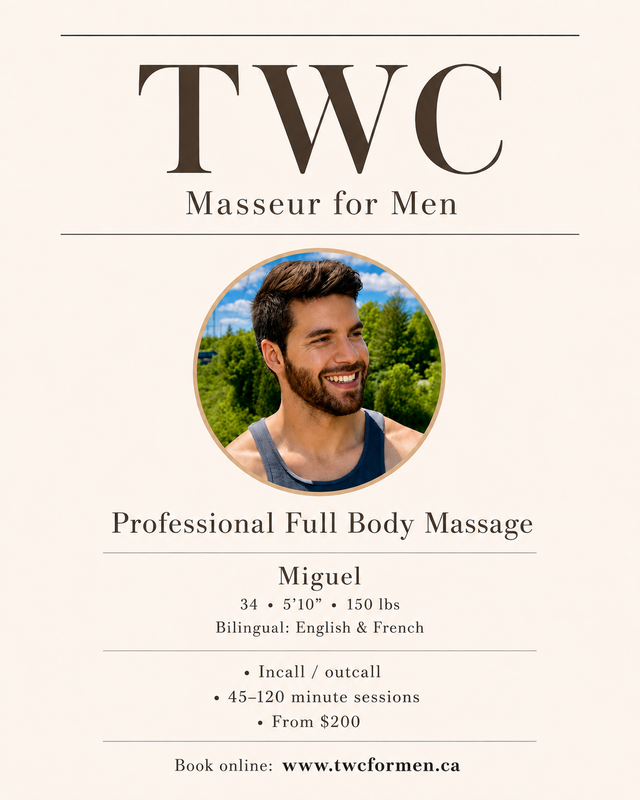 Male Four-Hands Massage, Visiting Vancouver — Aug 8 to 16