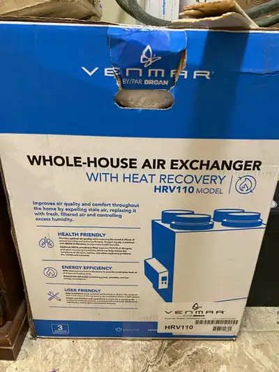 New venmar hrv-110 air exchanger with heat recovery. price in store is 1200. Text or call 3065518221