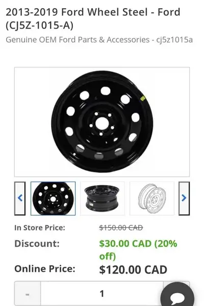 CJ5Z-1015-A is a 17x7.5-inch black steel wheel designed as a spare or replacement rim for 2013-2019...