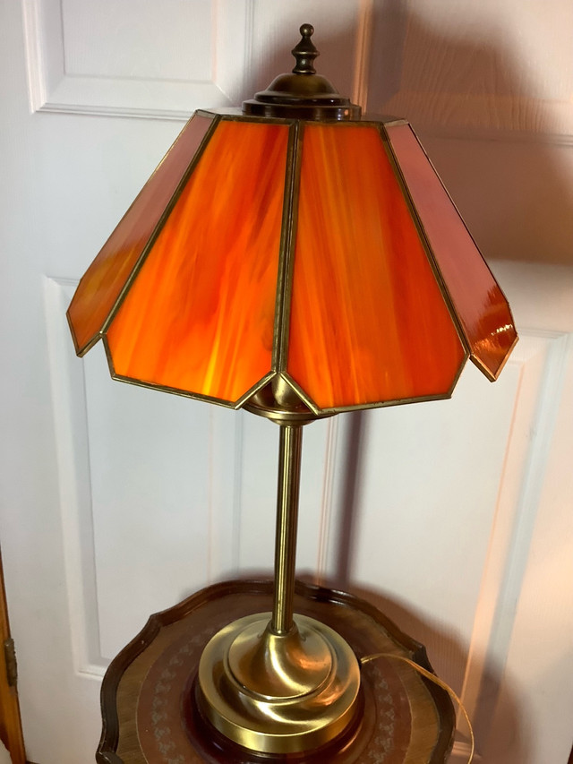 Vintage/Retro Eight Panel Orange Lucite & Brass Triple Lit Lamp in Indoor Lighting & Fans in Belleville