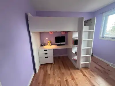 White bunk bed with desk under from IKEA, View more