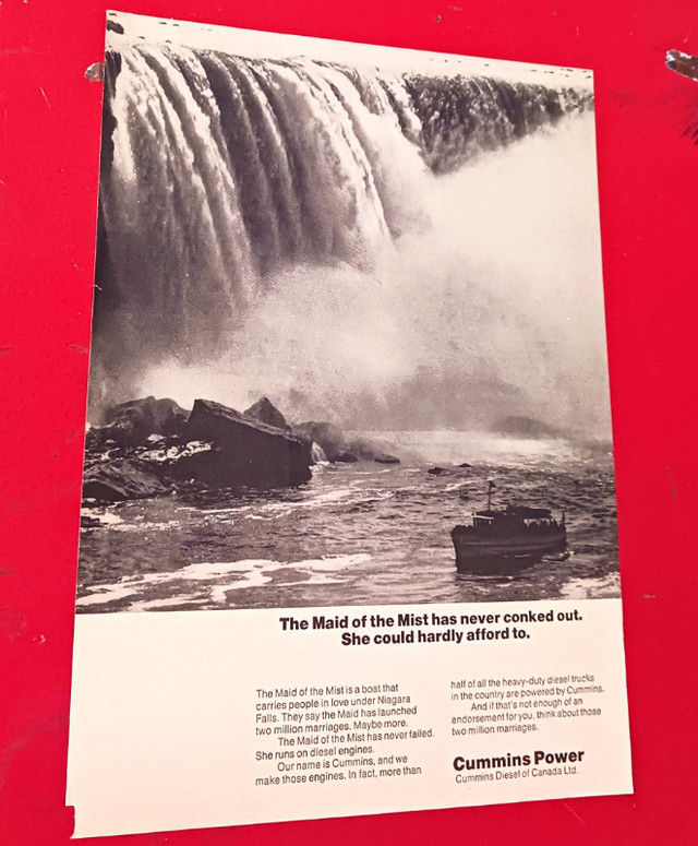 1973 CUMMINS MARINE DIESEL POWER AD WITH MAID OF THE MIST BOAT dans Art et objets de collection  à Ville de Montréal