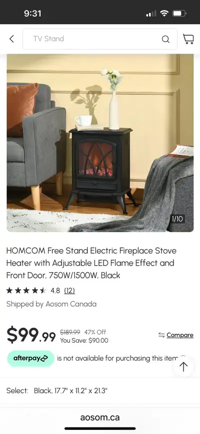 750W/1500W Free Stand Electric Fireplace Stove Heater Adjustabl, View more