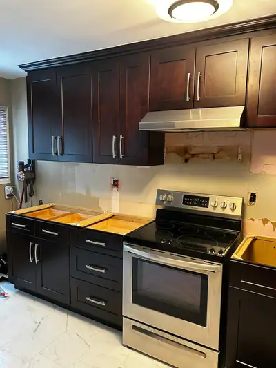 $2800 maple wood kitchen cabinets with espresso , View more