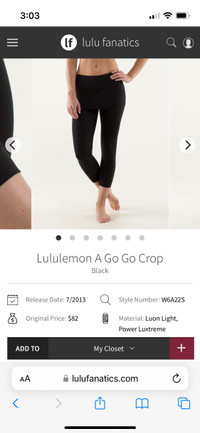 Lululemon A go Go Crop size 6 black W6A22S