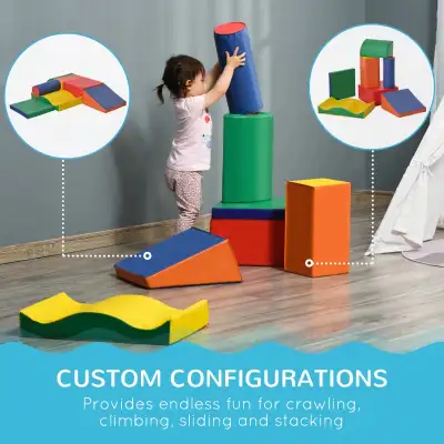 7 Pieces Soft Play Foam Climbing Blocks, Indoor Modular Kids Play Toys for Climbing, Crawling, Slidi...