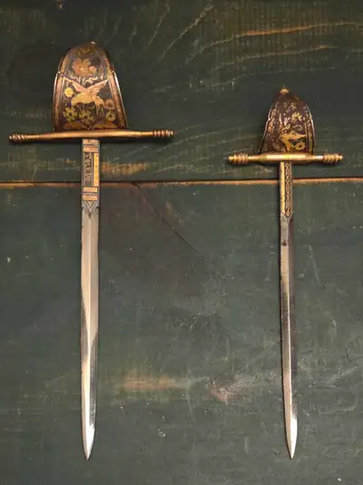Pair of VTG Damascene Toledo Rapier Sword Letter Opener Spain, View more