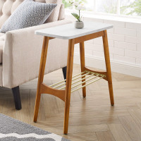 Walker Edison Marble and Wood Base Side Living Room End Table