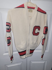 1950s school Edmonton knitting mills sweater with patches
