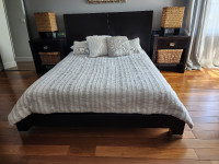Queen contemporary dark brown bed with metal accents