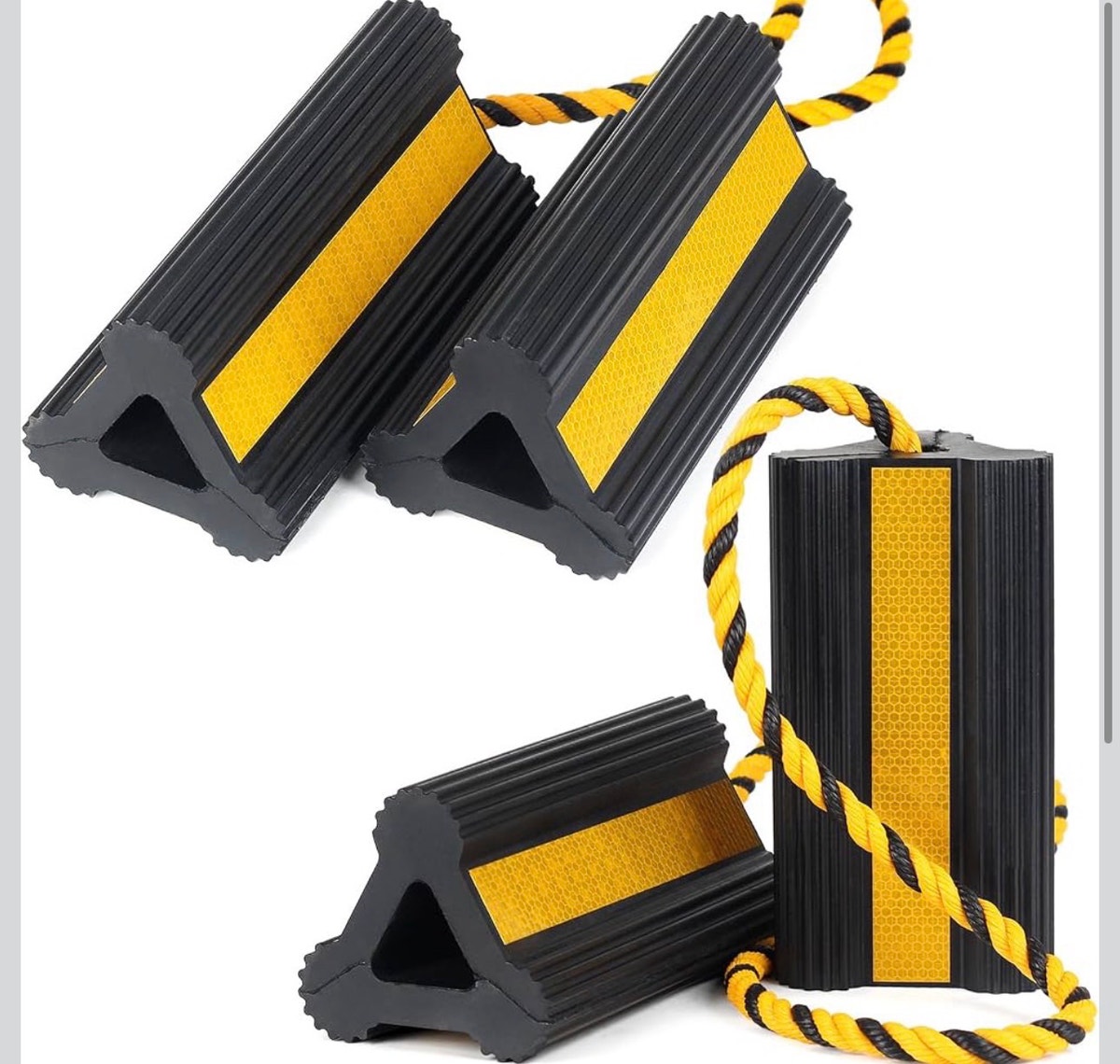 OULEME Heavy Duty Rubber Wheel Chocks with Rope & Reflective, photo 1