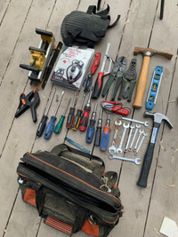 Assorted tools, tool bag and dewalt charger 