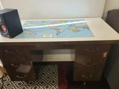 6-Drawer Desk with World Map Top - READ DESCRIPTION, View more