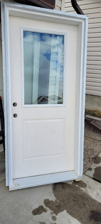 36x80in Fiberglass Prehung Exterior Door RH  with Glass  22x36