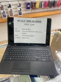 HP 15.6 inch AMD A6, 8GB RAM, 600GB SSD
