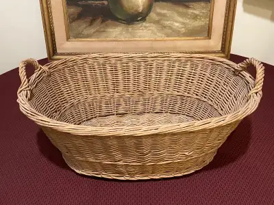 Antique Large 1930’s Handled Wicker Basket, View more