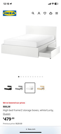 Malm IKEA Queen Bed with 4 Storage Drawers