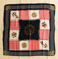 Gift 19" Silk Feeling Scarf Wrap Wheel Anchor Flag of Ship Navy