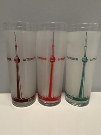 3 VERRES GLASSES VINTAGE RETRO TOUR DU CN TOWER COCKTAILS DRINKS