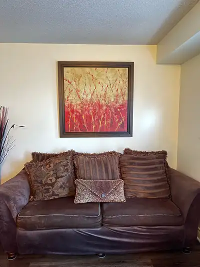 Selling a full set of 2 couches + 1 matching carpet. The couches have a protective couch cover inclu...