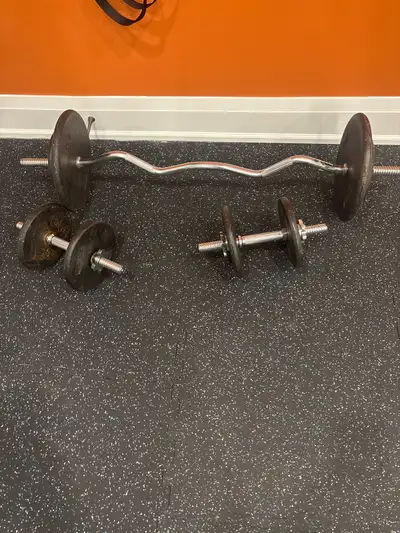 Adjustable Weight Set – EZ Curl Bar + Dumbbells – 2x25lb + 6x, View more