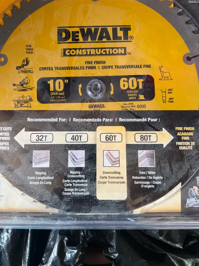 DeWalt DW3106P5B3 10-Inch Saw Blade Combo Pack – Tungsten Carbide, Thin Kerf, Table & Miter Saw Compatible