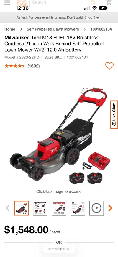 Lawnmower Milwaukee no battery no charger, View more
