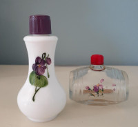 Vintage Lownds Pateman milk glass Violet perfume bottle w bonus
