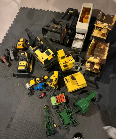 Antique metal toys- Tonka, John Deere, Buddy L John Deere tractor with 2 attachments $65 -SOLD Tonka...