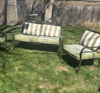 Deck furniture - love seat and 2 chairs with cushions