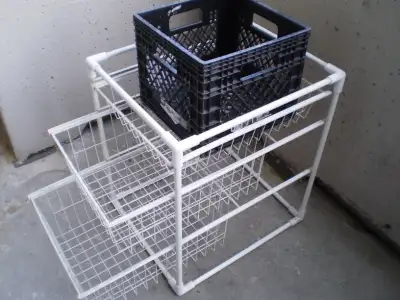 Sliding Storage Trays in Rack and Milk Crates, View more