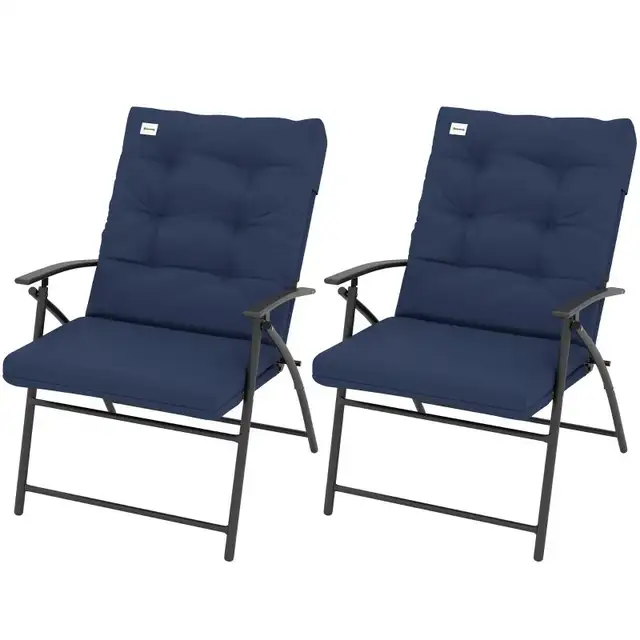 Set of 2 Outdoor Folding Chairs with Adjustable Backrest, Padded in Patio & Garden Furniture in Markham / York Region - Image 3