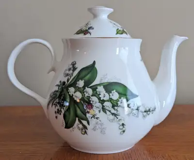 Lily of the Valley Teapot 6.5” tall Made in England Excellent Condition Never Used - Was Display Onl...