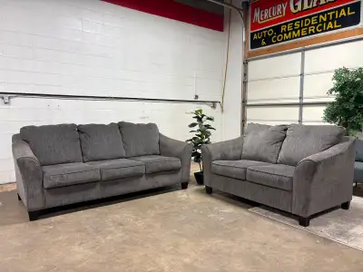 Like new condition couch and loveseat set, couch measures 7.5 ft, loveseat 5.5ft. No rips or tears....