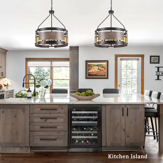 6-Light Drum Chandelier – 19" Farmhouse Pendant with Vintage Woo in Indoor Lighting & Fans in Oshawa / Durham Region - Image 5