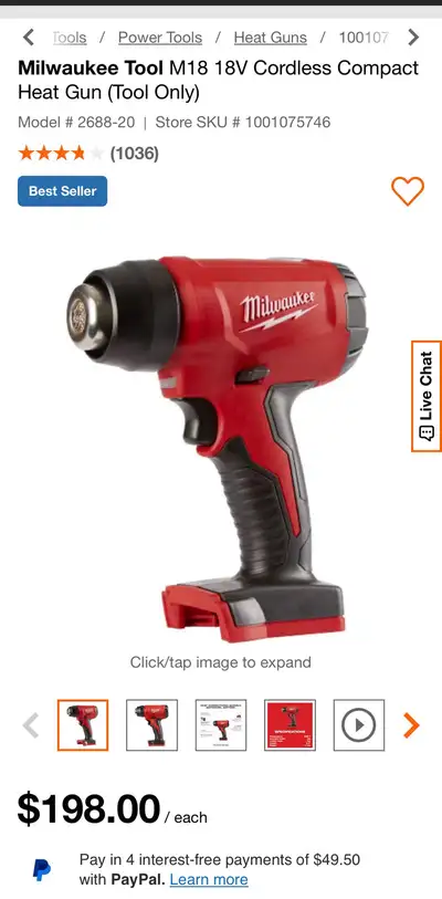 Milwaukee M18 Cordless Compact Heat Gun (Tool Only), View more