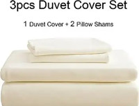 Queen Cotton Duvet Set with Pillow Shams in Cream Colour